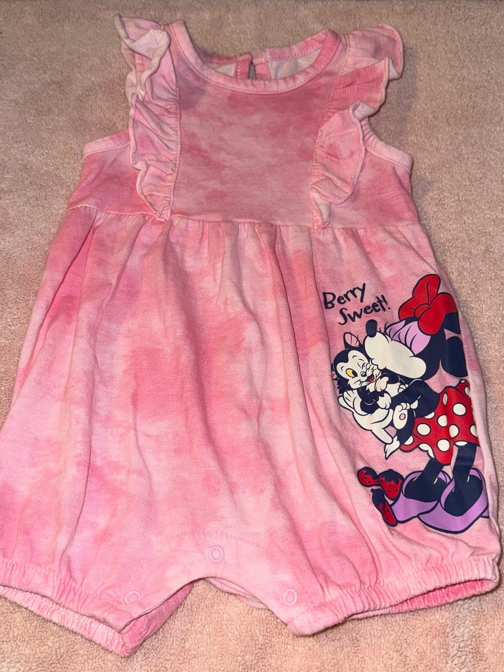 Disney Baby Girls Size 6-9 months Minnie Mouse Pink Tie-Dye Romper